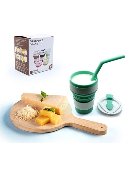 Turkuaz 350ML Silikon Çok Fonksiyonlu Yüksek Sıcaklık ve Haşlanmaya Dayanıklı Taşınabilir Katlanır Su Bardağı Kapaklı (Yurt Dışından)