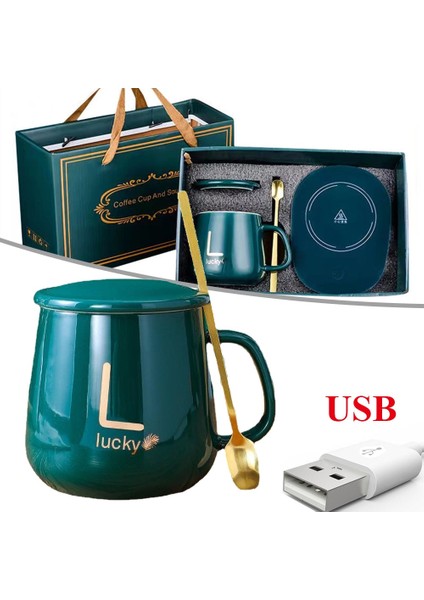 Yeşil Fincan 400 ml Kahve Kupa Isıtma Pedi Seramik Bardak Isıtıcı Sabit Sıcaklık Coaster USB Elektrikli Mat Süt Çay Su Isıtıcı Ev Ofis Hediyeleri (Yurt Dışından) fiyatları