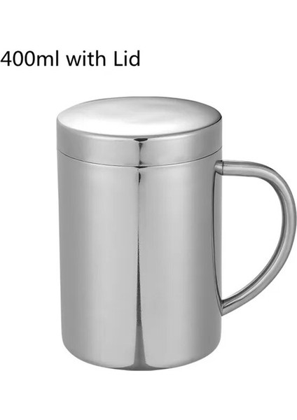 400 ml Gümüş (Kapak) 200-400 ml Çift Duvar Paslanmaz Çelik Kahve Kapaklı Kupa Taşınabilir Seyahat Ofis Yalıtımlı Su Çay Süt Bardak Tumbler Mutfak Drinkware (Yurt Dışından)