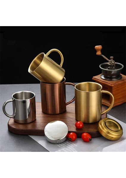 400 ml Gümüş (Kapak) 200-400 ml Çift Duvar Paslanmaz Çelik Kahve Kapaklı Kupa Taşınabilir Seyahat Ofis Yalıtımlı Su Çay Süt Bardak Tumbler Mutfak Drinkware (Yurt Dışından)