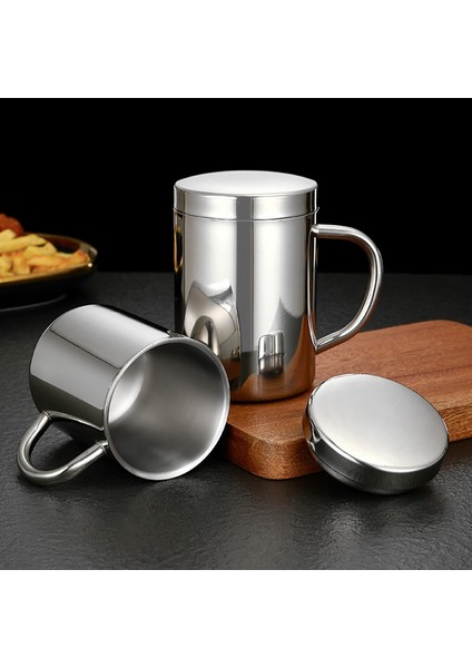 400 ml Gümüş (Kapak) 200-400 ml Çift Duvar Paslanmaz Çelik Kahve Kapaklı Kupa Taşınabilir Seyahat Ofis Yalıtımlı Su Çay Süt Bardak Tumbler Mutfak Drinkware (Yurt Dışından)