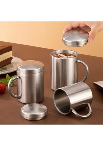 400 ml Gümüş (Kapak) 200-400 ml Çift Duvar Paslanmaz Çelik Kahve Kapaklı Kupa Taşınabilir Seyahat Ofis Yalıtımlı Su Çay Süt Bardak Tumbler Mutfak Drinkware (Yurt Dışından)