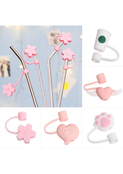 Kiraz Çiçekleri Kapağı Yaratıcı Silikon Saman Fişi Yeniden Kullanılabilir Içme Toz Kapağı Cam Bardak Aksesuarları Karikatür Fişler Ipuçları Kapak Mutfak Drinkware Temiz (Yurt Dışından)