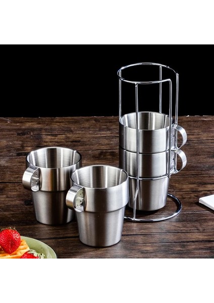 Çelik Saplı 1pcs 300ML Çift Duvarlı Kahve Fincanı Seti 304 Paslanmaz Çelik Kupalar Kahve Fincanları Paketi 6 Bardak Çay Bardakları Dış Mekan Isı Yalıtımı Anti-Haşlanma (Yurt Dışından) modelleri