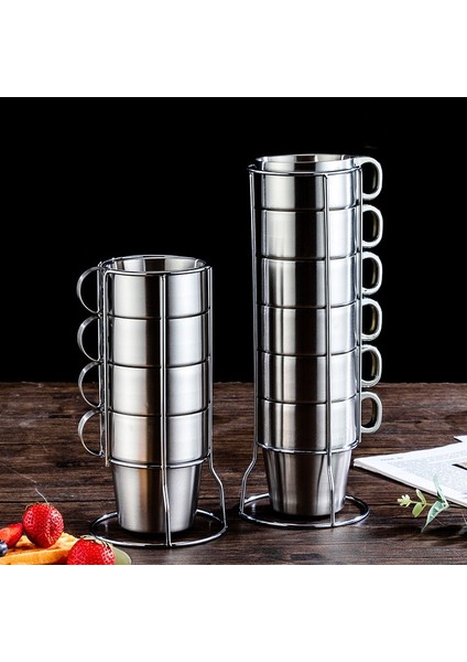 Çelik Saplı 1pcs 300ML Çift Duvarlı Kahve Fincanı Seti 304 Paslanmaz Çelik Kupalar Kahve Fincanları Paketi 6 Bardak Çay Bardakları Dış Mekan Isı Yalıtımı Anti-Haşlanma (Yurt Dışından) fırsatları