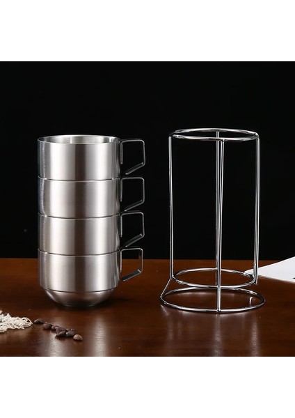 Çelik Saplı 1pcs 300ML Çift Duvarlı Kahve Fincanı Seti 304 Paslanmaz Çelik Kupalar Kahve Fincanları Paketi 6 Bardak Çay Bardakları Dış Mekan Isı Yalıtımı Anti-Haşlanma (Yurt Dışından) indirimleri