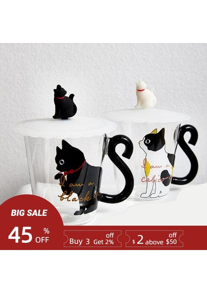 Beyaz Kedi Kaşık 250 ml 250 ml Sevimli Siyah Kedi Cam Kahve Kupa Seti Grip Bölümü Hayvan Şekilli Süt Su Suyu Kupalar Çay Bardağı Japon Tarzı Kawaii Hediye Ev (Yurt Dışından) fiyatları