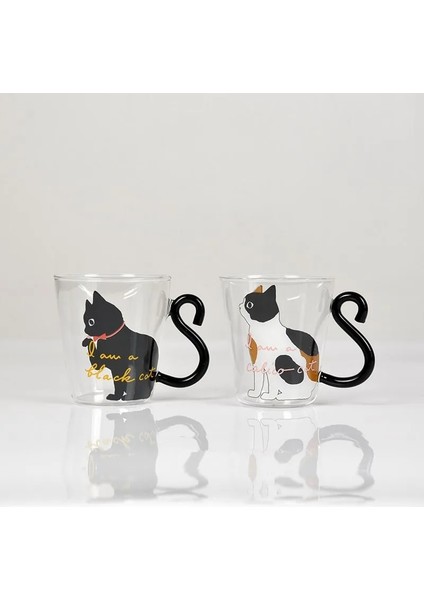 Beyaz Kedi Kaşık 250 ml 250 ml Sevimli Siyah Kedi Cam Kahve Kupa Seti Grip Bölümü Hayvan Şekilli Süt Su Suyu Kupalar Çay Bardağı Japon Tarzı Kawaii Hediye Ev (Yurt Dışından) modelleri