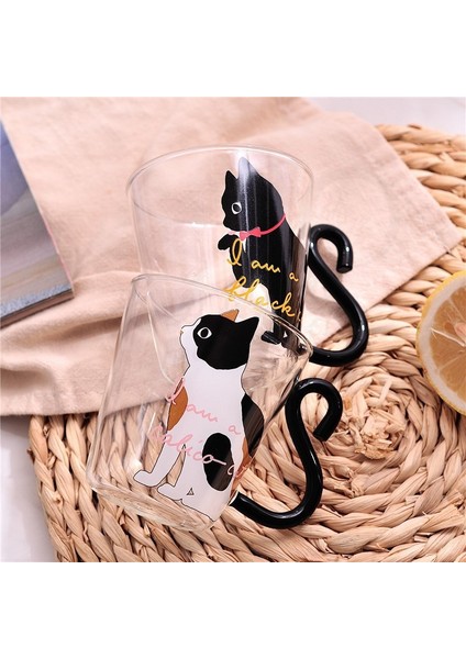 Beyaz Kedi Kaşık 250 ml 250 ml Sevimli Siyah Kedi Cam Kahve Kupa Seti Grip Bölümü Hayvan Şekilli Süt Su Suyu Kupalar Çay Bardağı Japon Tarzı Kawaii Hediye Ev (Yurt Dışından) fırsatları