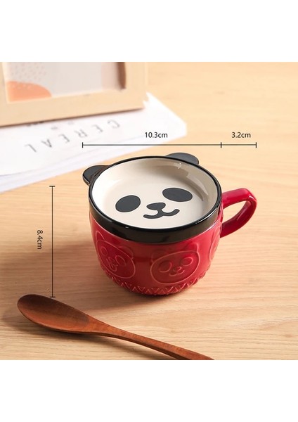 Panda 300 ml Sevimli Seramik Kedi Fincan Shiba Inu Kahve Fincanları Kapaklı Kupa Kişilik Hediye Karikatür Kawaii Çocuk Kahvaltı Yulaf Sütü Kupalar Tumbler Fincan (Yurt Dışından)