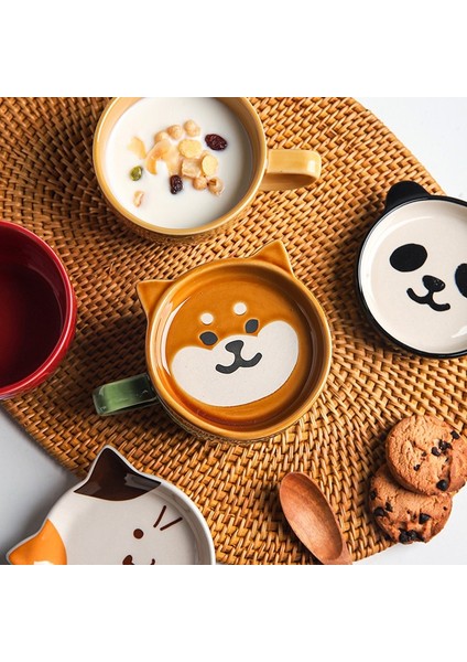 Panda 300 ml Sevimli Seramik Kedi Fincan Shiba Inu Kahve Fincanları Kapaklı Kupa Kişilik Hediye Karikatür Kawaii Çocuk Kahvaltı Yulaf Sütü Kupalar Tumbler Fincan (Yurt Dışından) indirimleri