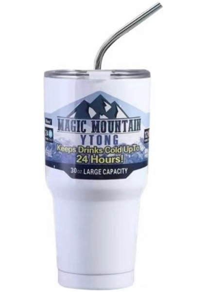 900ML-BEYAZ-SAMAN-2 30OZ Magic Mountain Termos Bardak Buz Termosu 30OZ Kahve Kupa Vakum Yalıtımlı Şişe Paslanmaz Su Staw Çelik Dış Mekan Termal Mataralar (Yurt Dışından)