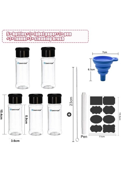 5 Adet 100 ml Baharat Baharat Kavanoz Şeffaf Çeşni Şişe Seti ve Etiket Barbekü Tuz Biber Tozu Çalkalayıcı Konteyner Mutfak Gadget (Yurt Dışından)