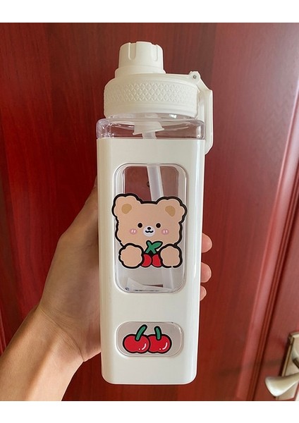Beyaz 2 700ML Ayı Pastel Su Şişesi 3D Etiketli 700ML/900ML Plastik Seyahat Çay Suyu Süt Taşınabilir Sevimli Shaker Içme Şişesi Hediye (Yurt Dışından)