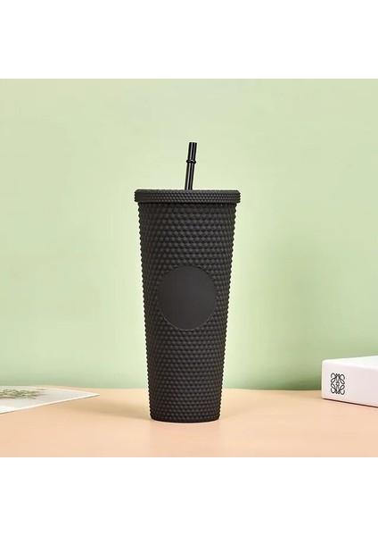 Mat Siyah 710ML Çift Duvar Dıy 710ML 24OZ Pastel Renkli Plastik Durian Bardak Durian Pipetli ve Kapaklı Bardak Logosuz Kapaklı ve Pipetli Bardak (Yurt Dışından)