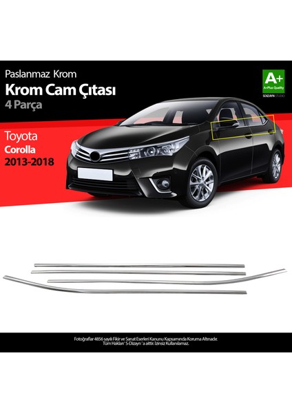 Toyota Corolla Krom Cam Çıtası 4 Parça 2013-2018