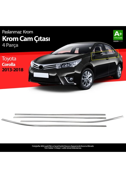 Toyota Corolla Krom Cam Çıtası 4 Prç. 2013-2018 A+ Kalite