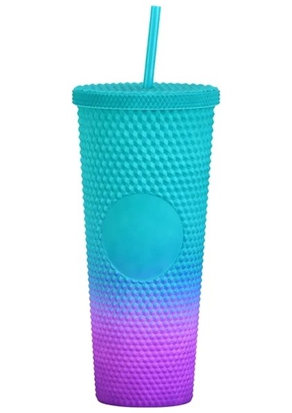 Gradyan B Yeni 710ML Ater Şişe 710ML Yaz Caneca Su Bardağı Plastik Kapaklı ve Pipetli Boba Elmas Kahve Kupa Su Şişesi Bardakları Bubble Tea Makaro (Yurt Dışından)