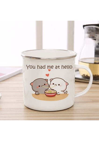 Stil 3 Emaye Fincan Yeni Şeftali ve Goma Kedi Emaye Kahve Çay Bardağı Sevimli Hayvan Kahvaltı Tatlı Süt Su Bardağı Çift Hediye Orijinal Kahvaltı Fincanları (Yurt Dışından)
