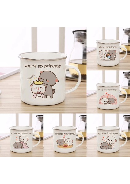 Stil 3 Emaye Fincan Yeni Şeftali ve Goma Kedi Emaye Kahve Çay Bardağı Sevimli Hayvan Kahvaltı Tatlı Süt Su Bardağı Çift Hediye Orijinal Kahvaltı Fincanları (Yurt Dışından)