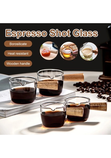50ML Ölçeksiz 50ML/80ML Espresso Shot Cam Ahşap Saplı Tek Ağızlı Kahve Ölçüm Kabı Şarap Süt Kahve Çay Sürahisi Için Borosilikat Cam (Yurt Dışından)