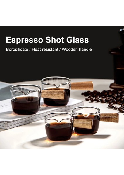 50ML Ölçeksiz 50ML/80ML Espresso Shot Cam Ahşap Saplı Tek Ağızlı Kahve Ölçüm Kabı Şarap Süt Kahve Çay Sürahisi Için Borosilikat Cam (Yurt Dışından)