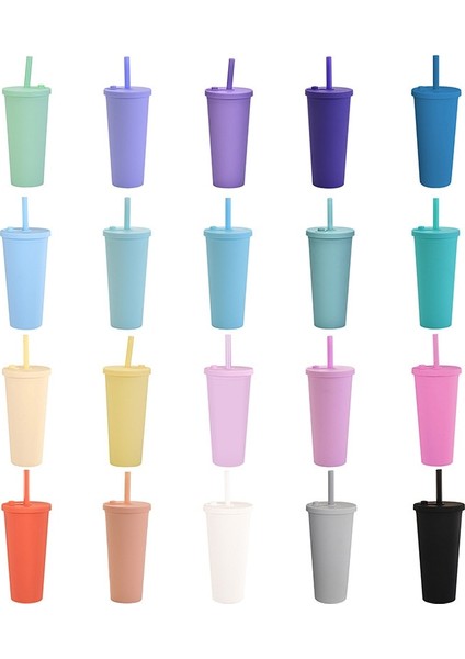 Koyu Mor Kapak 700ML 53RENK Soğuk Su Şişesi 700ML Yaz Caneca Bardak Kapaklı ve Pipetli Plastik Boba Kahve Kupa Su Şişesi Bardakları Bubble Tea Makaro (Yurt Dışından)