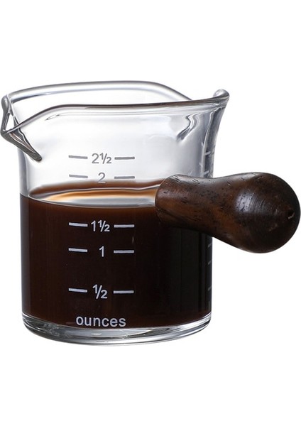 C Cam Kahve Ölçme Kabı Çift Borulu Espresso Shot Cam Ahşap Saplı Espresso Olarak Yüksek Borosilikat Cam Ölçme Kabı (Yurt Dışından)
