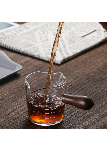 C Cam Kahve Ölçme Kabı Çift Borulu Espresso Shot Cam Ahşap Saplı Espresso Olarak Yüksek Borosilikat Cam Ölçme Kabı (Yurt Dışından)