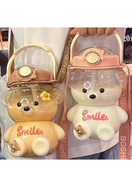 Mavi 1000 ml Çocuklar Için 1 Litre Su Şişesi Bardak Saman Kupa Bardak Ayı Kawaii Yaz Açık Spor Plastik Kız Okul Sevimli Içme Bardağı (Yurt Dışından)