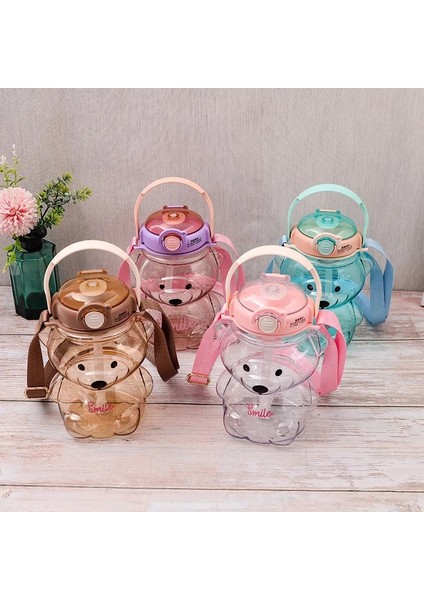 Mavi 1000 ml Çocuklar Için 1 Litre Su Şişesi Bardak Saman Kupa Bardak Ayı Kawaii Yaz Açık Spor Plastik Kız Okul Sevimli Içme Bardağı (Yurt Dışından)