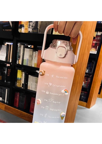 1000ML G Açıklama Olarak 2l Büyük Kapasiteli Degrade Su Şişesi Zaman Ölçeği ile Buzlu Bardak Açık Spor Spor Plastik Bardaklar Için Sevimli Çıkartmalar ile (Yurt Dışından)