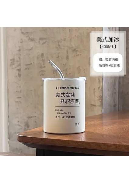 I 400 ml Kahve Fincanı Termos 304 Paslanmaz Çelik Çift Katmanlı Soğutucu Saman Bardak Taşınabilir Yeniden Kullanılabilir Ins Buz Amerikan Kahve Kupa Su Şişesi (Yurt Dışından)