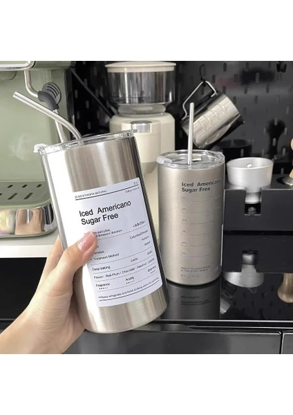 I 400 ml Kahve Fincanı Termos 304 Paslanmaz Çelik Çift Katmanlı Soğutucu Saman Bardak Taşınabilir Yeniden Kullanılabilir Ins Buz Amerikan Kahve Kupa Su Şişesi (Yurt Dışından) fırsatları