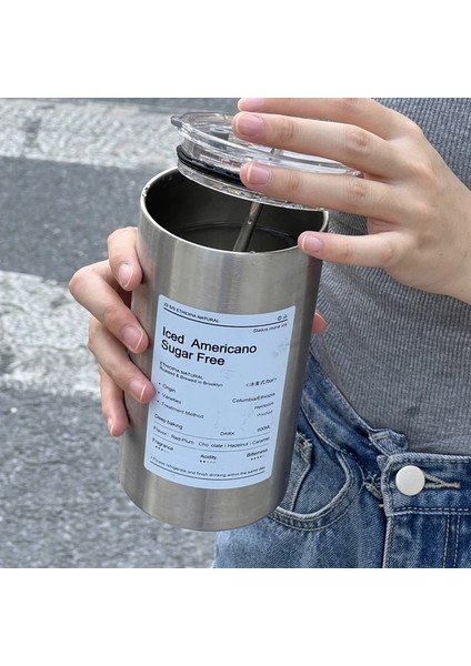 I 400 ml Kahve Fincanı Termos 304 Paslanmaz Çelik Çift Katmanlı Soğutucu Saman Bardak Taşınabilir Yeniden Kullanılabilir Ins Buz Amerikan Kahve Kupa Su Şişesi (Yurt Dışından) indirimleri