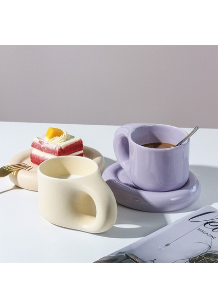 300ML Sarı 301-400ML 300ML/320ML Yaratıcı El Yapımı Yağ Kolu Kupa Seramik Espresso Kupalar Kahve Fincanları Çay Için Drinkware Büyük Tabak Seti Yaratıcı Hediyeler (Yurt Dışından)