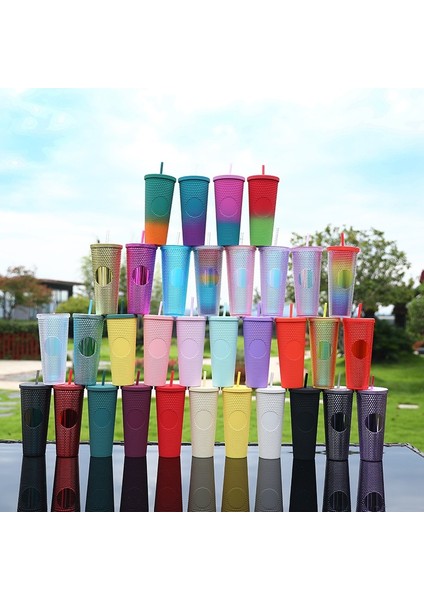 Stil 2 Amerikan Durian Fincan Renkli Çift Katmanlı Saman Plastik Bardak Açık 24 Oz Büyük Kapasiteli Kademeli Değişim Açık Taşınabilir El (Yurt Dışından) fiyatları