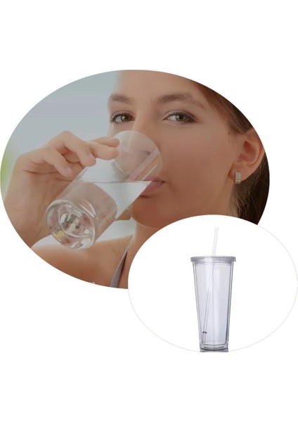 650ML Çift Katmanlı Melk Tumbler Stro Bardak Drinkbeker Met Deksel Smoothie Koud Drankje Mok Herbruikbare Meyve Bardağı Su Fles Plastik (Yurt Dışından)