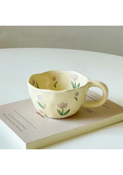 Mor Lale 201-300 ml Seramik Kupalar Kahve Fincanları El Sıkıştırılmış Düzensiz Çiçek Süt Çay Bardağı Ins Kore Tarzı Yulaf Ezmesi Kahvaltı Kupa Drinkware Mutfak (Yurt Dışından)