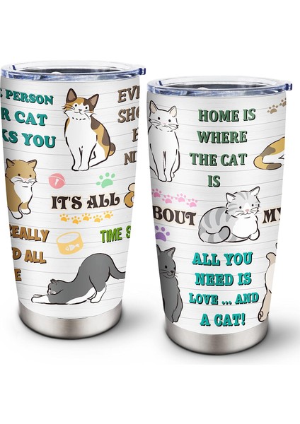Stil 1 Kedi Hediyeleri Kedi Severler Için Kapaklı Tumbler 20 Oz, Kedi ve Kahve Severler Kadınlar Için Hediyeler Kız Erkek Kedi Paslanmaz Çelik Tumbler (Yurt Dışından) indirimleri