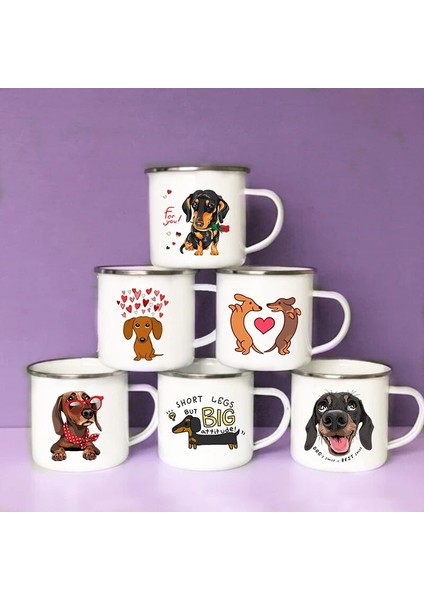 XH510-A015WH-8 360ML Komik Dachshund Baskı Yaratıcı Emaye Kupa Kahve Şarap Kupaları Karikatür Köpekler Paw Parti Içecek Bira Suyu Süt Bardak Sevgilisi Köpek Için Hediyeler (Yurt Dışından)