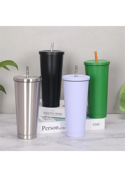STYLE15 500 ml Paslanmaz Çelik Saman Bardak Büyük Kapasiteli Vakum Kahve Kupa Taşınabilir Çift Katmanlı Yalıtım Şişesi Yeniden Kullanılabilir Bardak Drinkware (Yurt Dışından)