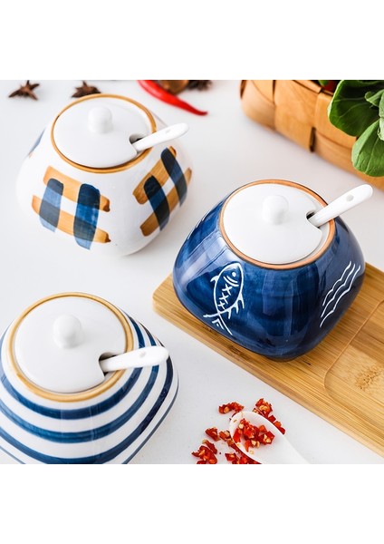 Ikili - B Tepsili Seramik Baharat Kavanozu, Şeker Tuz Kabı, Çeşni Tencere Seti, Porselen Kapaklı El Boyalı Baharat Kavanozu. Ev Mutfağı Için. (Yurt Dışından) fırsatları