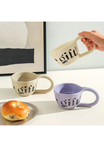 Stil 3 300-400 ml Iskandinav El Yapımı Seramik Kupa Düzensiz Mektup Kahve Kupa Süt Kupalar Büyük Saplı Kişiselleştirilmiş Ev Içecek Bardağı Meyve Suyu Bardak (Yurt Dışından)