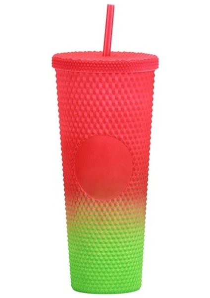 Degrade Yeni Bir 710ML 710MLÇIVILI Tumbler Kahve Fincanı Yaz Soğuk Su Şişesi Çift Duvarlı Plastik Durian Elmas Saman Bardak Sevimli Su Şişesi (Yurt Dışından)