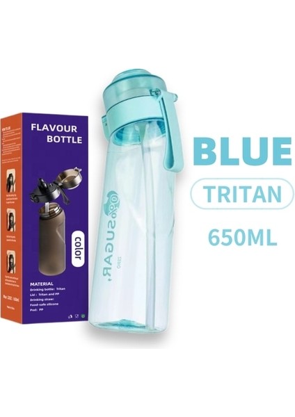 650ML-MAVİ Şişe 1x Limon 650ML Hava Aromalı 1/7 Aroma Kapsüllü Su Şişesi Vandens Butelis 0 Şeker 0 Kalori Bottiglia Içecek Şişesi Aromaları (Yurt Dışından)