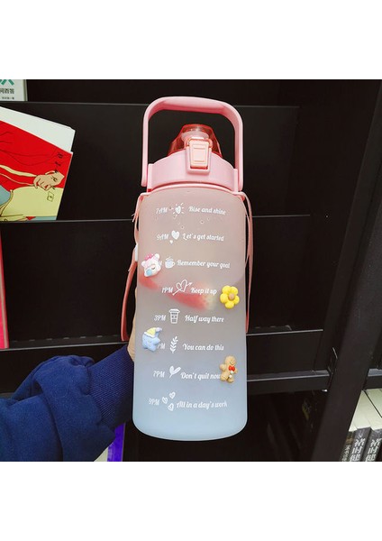 Degrade Pembe 2l 2 Litre Saman Plastik Su Şişesi Büyük Taşınabilir Seyahat Şişe Spor Fitness Fincan Yüksek Değer Büyük Yağ Fincan Yetişkin Evrensel (Yurt Dışından)