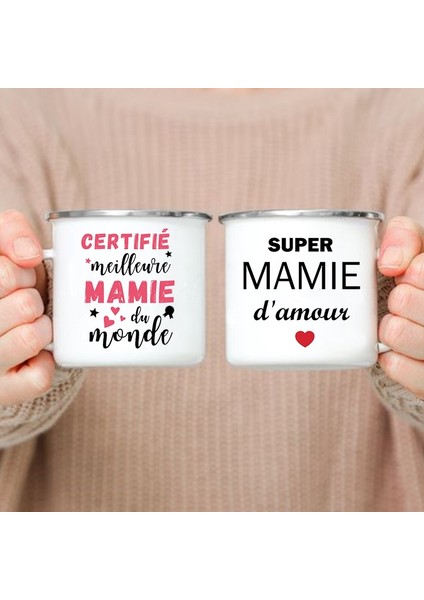 UXH155797-A015WH-8 Dünyanın En Iyi Büyükanne Baskılı Kupalar Yaratıcı Kahve Fincanları Içecekler Su Süt Kupası Emaye Kupa Ev Kolu Drinkware Mamie Hediyeler (Yurt Dışından)