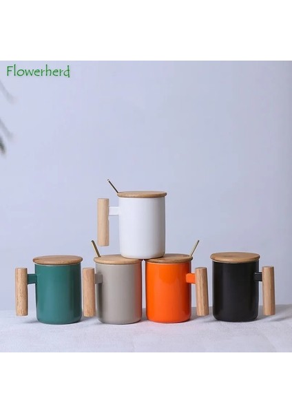20 301-400 ml Iskandinav Ahşap Saplı Seramik Porselen Kupa Kahve Fincanları Edebi Su Çay Bardağı Süt Kupa Kahve Fincanı Drinkware Coffeeware Teaware (Yurt Dışından)