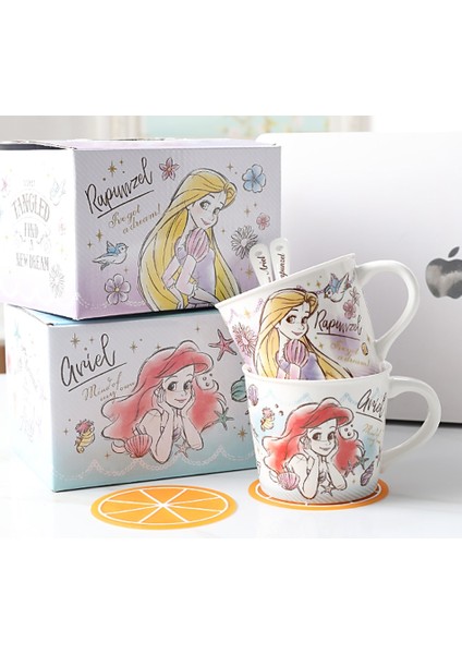 No7 250ML Disney Prenses Mickey Mouse Kahve Kupaları Seramik Bardak Çocuk Sevimli Karikatür Içme Bardağı 250ML Süt Suyu Çay Kolu Bardak + Kaşık (Yurt Dışından)